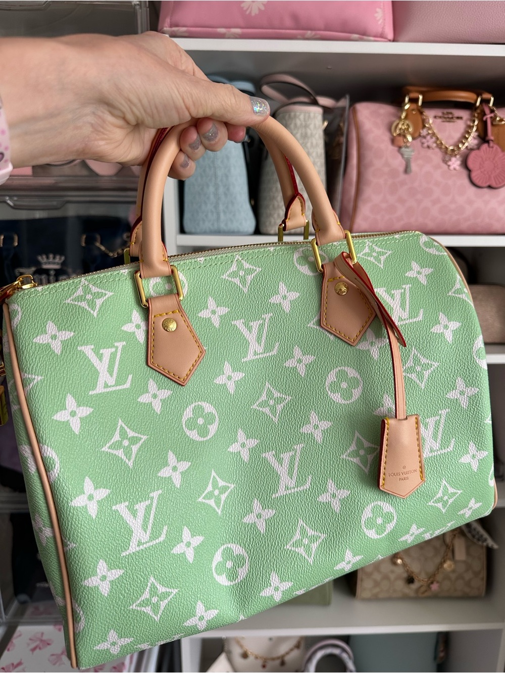 Lime Green Monogram Satchel Shoulder Bag